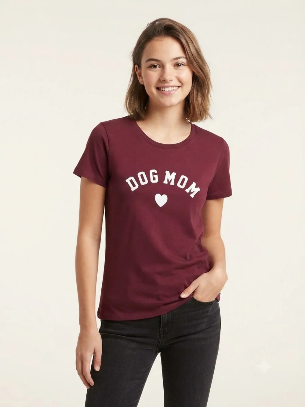 Dog Mom T-Shirt S 17.5” p2p Burgundy NWOT